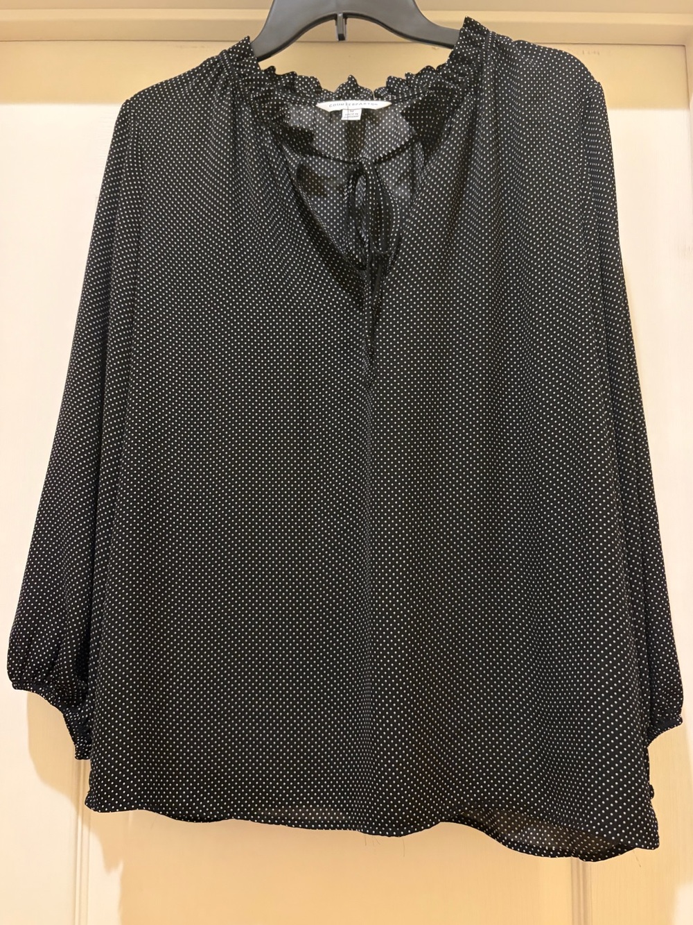 Black Polka Dot Long-Sleeve Peasant Top